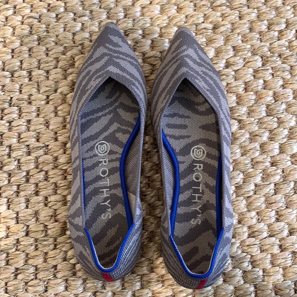 Rothys grey zebra print pointed shoes